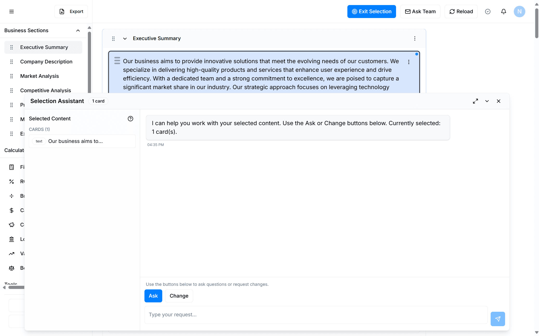 AI selection mode interface screenshot